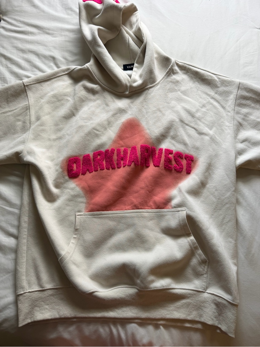 Vans Cream Hoodie with Pink Star and Fuchsia